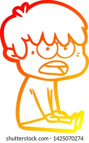 warm gradient line drawing of a worried cartoon boy