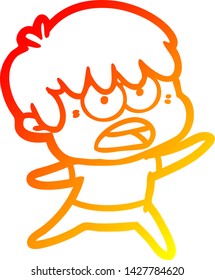 warm gradient line drawing of a worried cartoon boy
