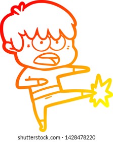 warm gradient line drawing of a worried cartoon boy