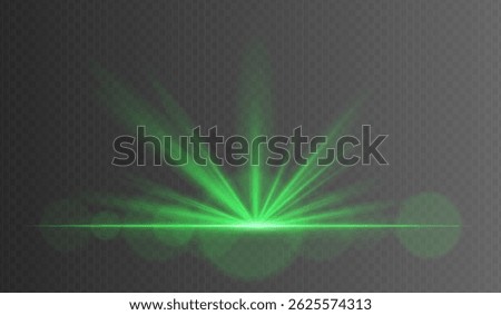 Warm green radial light burst with soft particles. Ground-level glow perfect for cinematic openings, sunset effects, or magical intros.