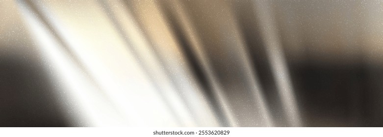 Warm grey folded metal gradient bg with grain texture. Bright chrome vector illustration with wavy effect and noise. Blurred abstract background