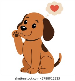 Warm hand drawn picture of adorable brown dog smiling giving high five charming scruffy terrier dog sitting displayed on a simple white backdrop