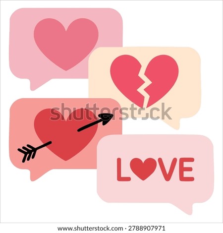 Warm hand drawn picture of dark black pink speech bubbles element group hearts affection words affection symbol set against a pure white backdrop