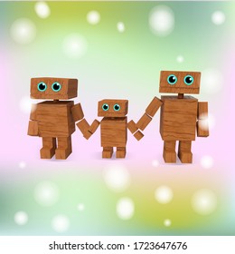 Warm and happy family, strolling in a good atmosphere.illustration,vector,Bokeh Background