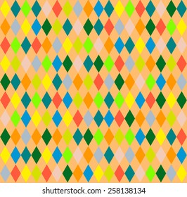 Warm Harlequin seamless brown background with color rhombus