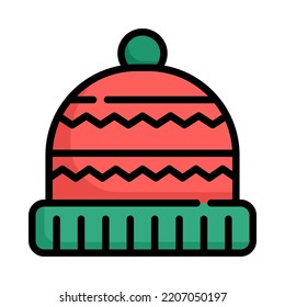 Warm hat icon. Filled outline design. Wool hat isolated on white background. Handmade knitted hat. For presentation, graphic design, mobile application. Vector Illustration.