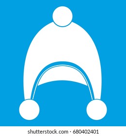 Warm hat icon white isolated on blue background vector illustration