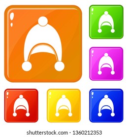 Warm hat icons set collection vector 6 color isolated on white background