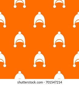 Warm hat pattern repeat seamless in orange color for any design. Vector geometric illustration