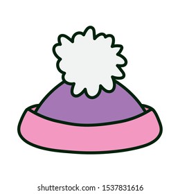 warm hat with pom pon accessory icon vector illustration