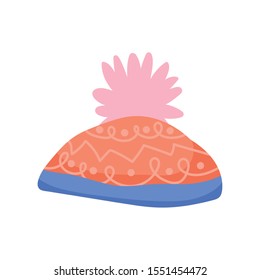 warm hat with pom pon accessory icon vector illustration