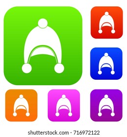 Warm hat set icon color in flat style isolated on white. Collection sings vector illustration