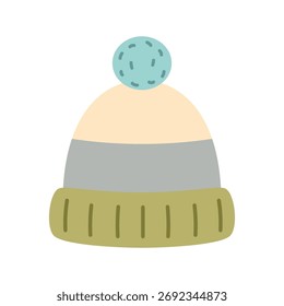 warm hat with striped pattern, cartoon vector illustration isolated on white background, flat style