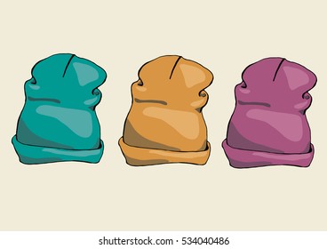 Warm hats. Knitted hat in a cartoon style.