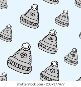 Warm hats seamless pattern. . Vector illustration for backdrop, fabric and more,