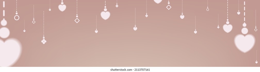 Warm heart hangings and decoration on vector illustration banner with copy space in earth tone for valentine day concept	
