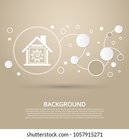 warm Home icon on a brown background with elegant style and modern design infographic. Vector illustration