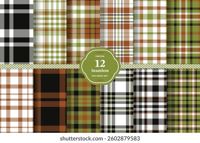 Warm Honey and Warm Tangerine Seamless Tartan Fabric Design Set of 12