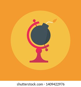 warm & hot planet. logo creative. globe vector flat design. energy symbol icon isolated cartoon. exploding Bomb & explosive around world icon. save the earth day hour. global explotion warming concept