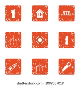 Warm house icons set. Grunge set of 9 warm house vector icons for web isolated on white background