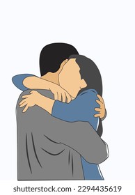 warm hug, illustration of hugging couple, hug