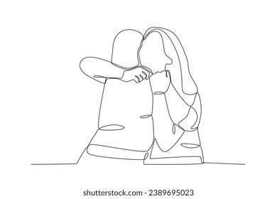 A warm hug from two friends. National hugging day one-line drawing