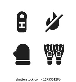 warm icon. 4 warm vector icons set. sleeping bag, mitten and fire icons for web and design about warm theme