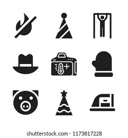 warm icon. 9 warm vector icons set. temperature, mitten and stretching icons for web and design about warm theme