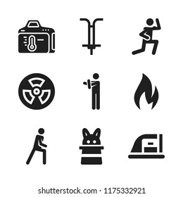 warm icon. 9 warm vector icons set. stretching, radiation and hat icons for web and design about warm theme
