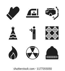 Warm Icon. 9 Warm Vector Icons Set. Winter Hat, Radiation And Snorkle Icons For Web And Design About Warm Theme