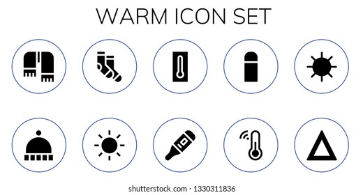 warm icon set. 10 filled warm icons.  Simple modern icons about  - Scarf, Beanie, Socks, Sun, Thermometer, Thermo, Fire