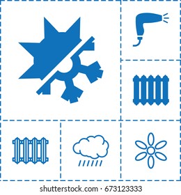 Warm icon. set of 6 warm filled and outline icons such as hair dryer, cold and hote mode, radiator