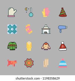 warm icon set. vector set about heat, winter hat, hairdryer and scarf icons set.