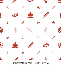 warm icons pattern seamless white background. Included editable filled winter hat, sparkler, thermometer, greenhouse, thermometer, no brightness icons. warm icons for web and mobile. 