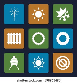 warm icons set. Set of 9 warm filled icons such as sun, baby cap, no brightness, sparkler, cold and hote mode