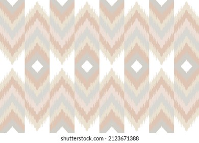 Warm Ikat geometric Native fabric print. Ikat fabric pattern with minimal pastel for cloth, carpet, pillow case fashion design. Geometric textile. African Moroccan pattern. Ikat seamless pattern.