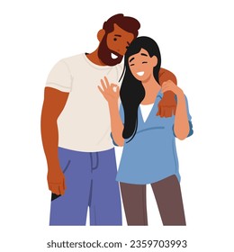 Warm, Inclusive Gesture Where A Man And Woman Characters Embrace Briefly, Conveying Friendship, Comfort, And Mutual Affection Through A Simple Friendly Hug. Cartoon People Vector Illustration