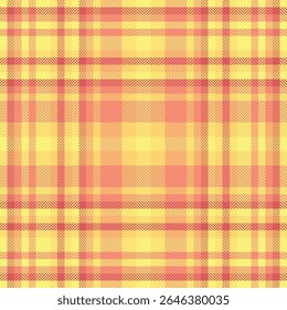 Warm, inviting herringbone plaid pattern in sunny yellow and coral tones. Perfect for textile designs, website backgrounds, or packaging. Evokes feelings of warmth, comfort, and autumnal charm.