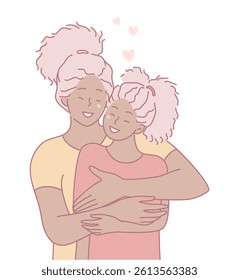 A warm and inviting illustration showcasing two women embracing each other, expressing joy and a deep friendship