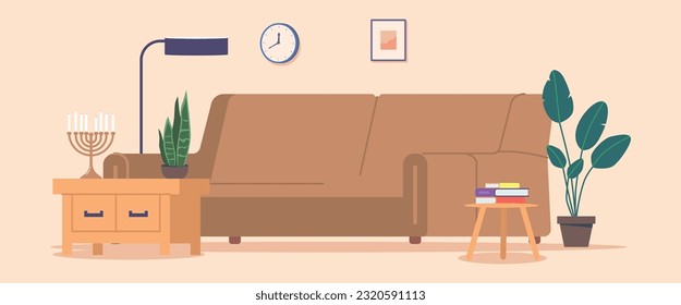 Warm And Inviting Jewish Living Room Adorned With A Menorah, Representing The Festival Of Hanukkah And Jewish Traditions