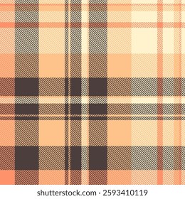 Warm, inviting plaid pattern in peach, cream, and brown tones.  Perfect for autumnal designs, textiles, or website backgrounds. Evokes feelings of comfort and coziness.