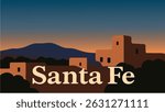 A warm and inviting vector-style illustration of Santa Fe