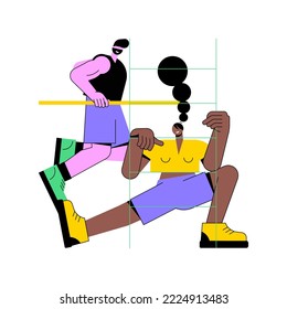 Warm up isolated cartoon vector illustrations. Couple doing warm-up before training, fitness activity, workout with friends, healthy and active lifestyle, athletic people vector cartoon.