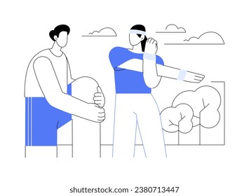 Warm up isolated cartoon vector illustrations. Couple doing warm-up before training, fitness activity, workout with friends, healthy and active lifestyle, athletic people vector cartoon.