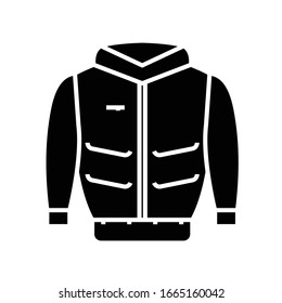 Warme Jacke schwarz Symbol, Concept Illustration, Vektorillustration flaches Symbol, Glyph-Zeichen.