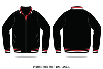 Warm up jacket design Black/White/Red colors vector.Front and back views.