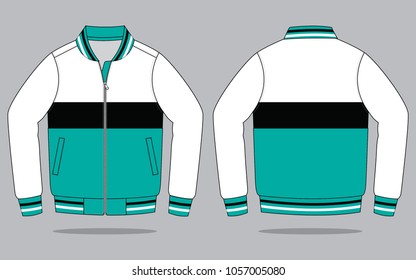 Warm up jacket design
turquoise/white/black colors vector.Front and back views.