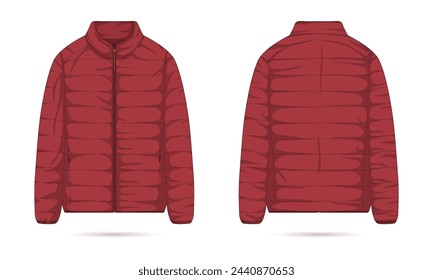 Warm jacket mockup. Puffer jacket template front and back view