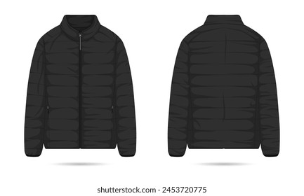 Warm jacket mockup. Puffer jacket template front and back view