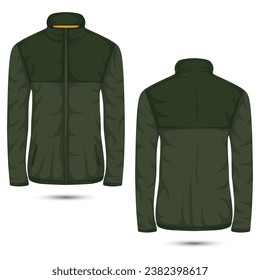Warm jacket mockup with zipper, front and back view